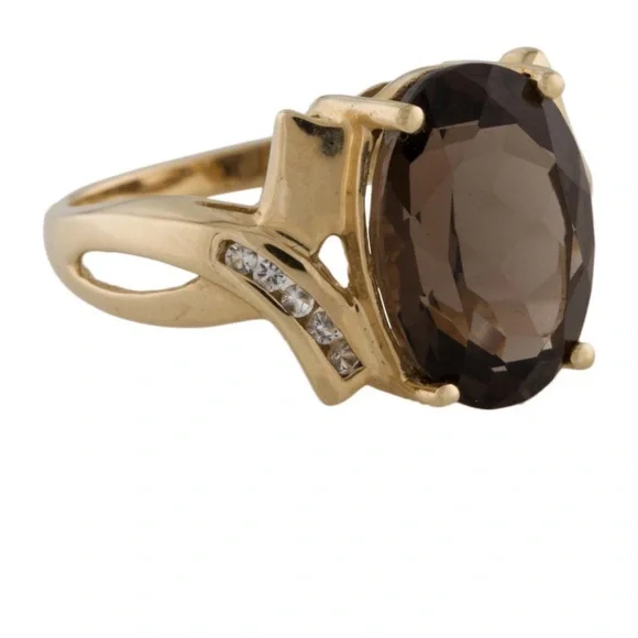 Elegant 14k 5.03ct Smoky Quartz and Topaz Cocktail Ring Size 7 - Picture 6 of 6